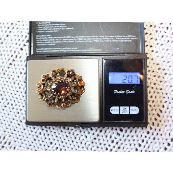 Vtg 80's Victorian Pendant & brooch Signed Hobe Had 20.7g Garnet Rhinestone - Picture 3 of 11